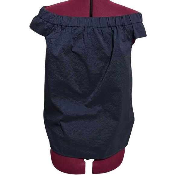 TIBI Off-the-Shoulder Sleeveless Cap Sleeve Blouse Top Curved Hemline Navy EUC 6 - Picture 4 of 7